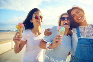Phot of Three Women Eating the Best Ice Cream in Myrtle Beach.